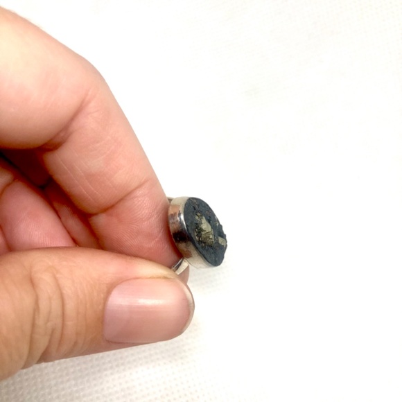 Pyrite In Slate, All Natural Mineral Specimen. Simple Matrix Ring. Size 8 - Picture 4 of 6